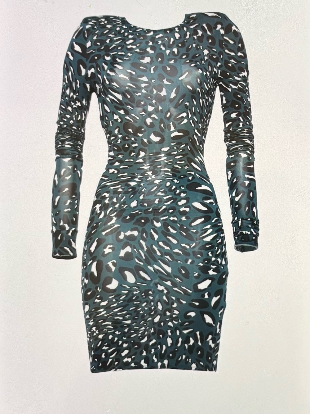 Alexandre Vauthier Long Sleeve Teal Leopard Print Bodycon Dress